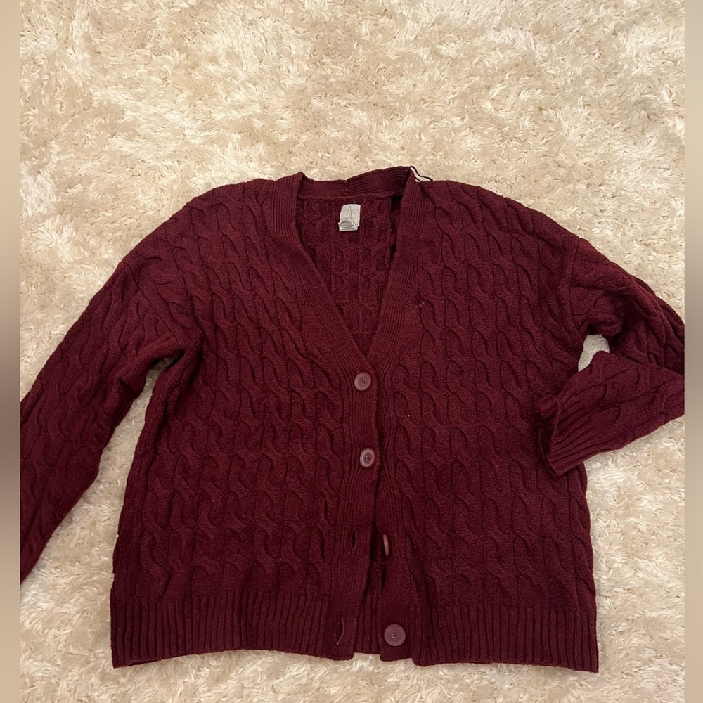 Maroon Cable Knit Cropped Cardigan from Joie